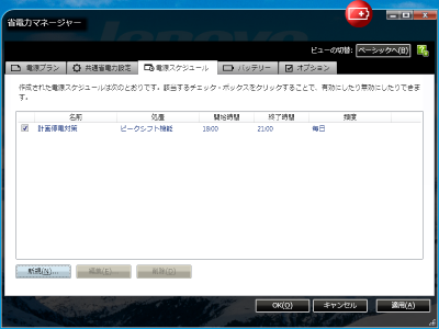 20110321thinkpadpeakshift_a1 ThinkPad 省電力マネージャー 電源スケジュール